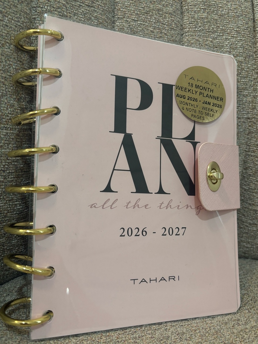 Tahari Blush Pink Weekly Planner with Gold Discs - New